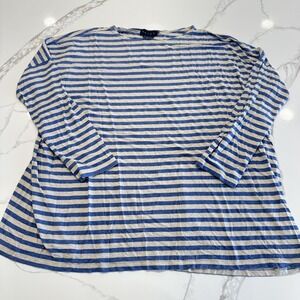Hatch Maternity Shirt Womens 4/XL Blue Oatmeal Striped Long Sleeve Lightweight